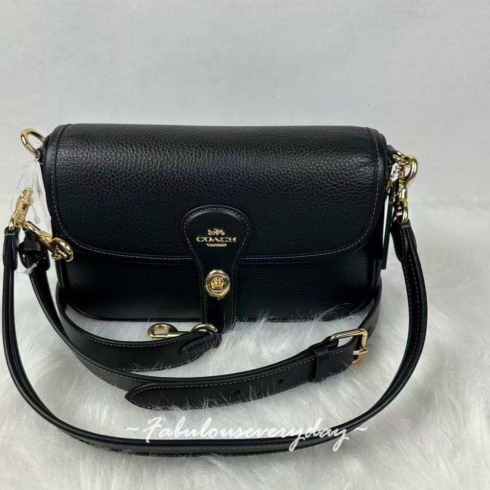COACH Hadley Shoulder Bag Crossbody In Leather Gold/Black CY683 New